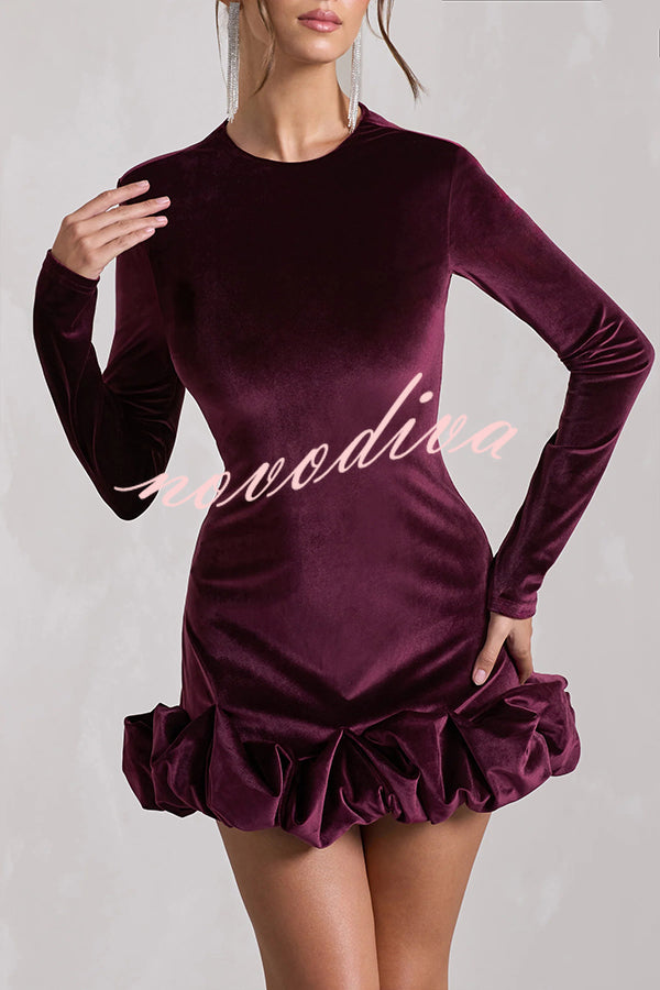 Solid Color Velvet Slim-fit Long-sleeved Mini Dress