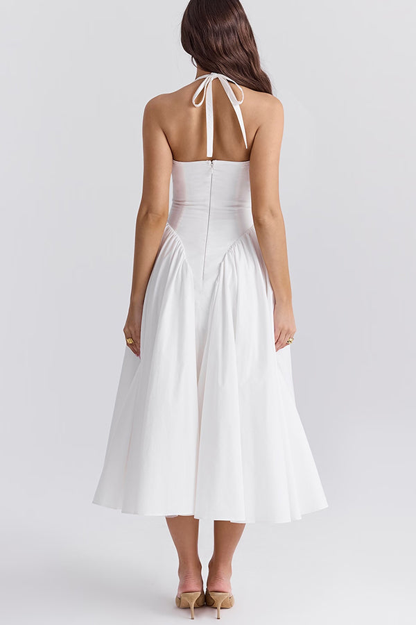 Romantic Picnic Halter Neck Open Back High Waist Midi Dress