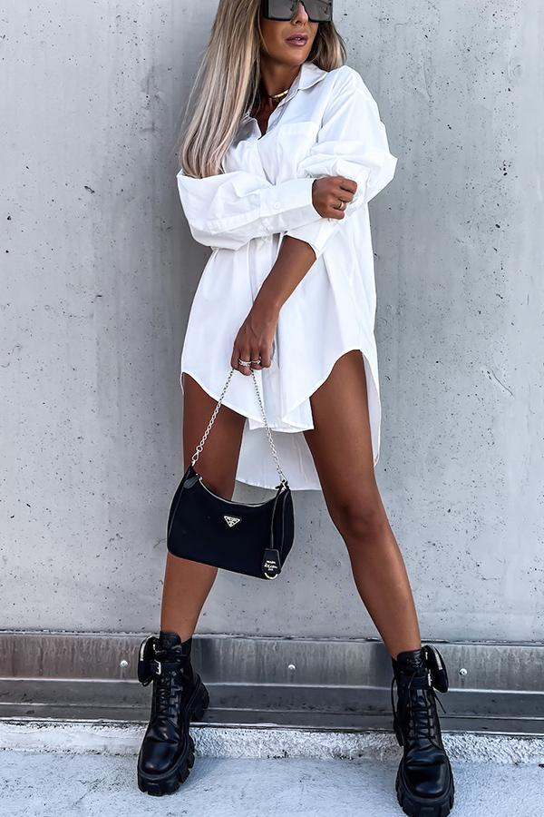 Never Easy Black/White Pocketed Shirt Dress