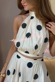 Gift To You Polka Dot Print High Neck Sleeveless Top and Layered Hem Maxi Skirt Set