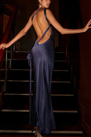 Moonlit Soiree Satin Asymmetrical One Shoulder Backless Strap Maxi Dress