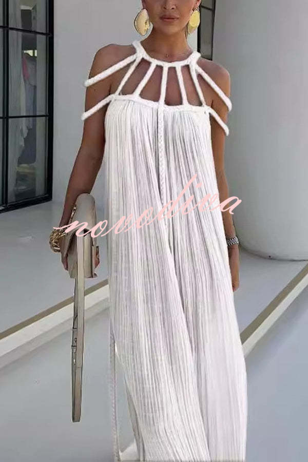 Modern and Sophisticated Linen Blend Draped Braids Cover Up Maxi Dress