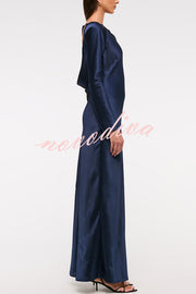 Eternal Event Satin Long Sleeve Cowl Back Slip Maxi Dress