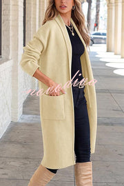 Solid Color Long-sleeved Casual Loose Pocket Mid-length Cardigan