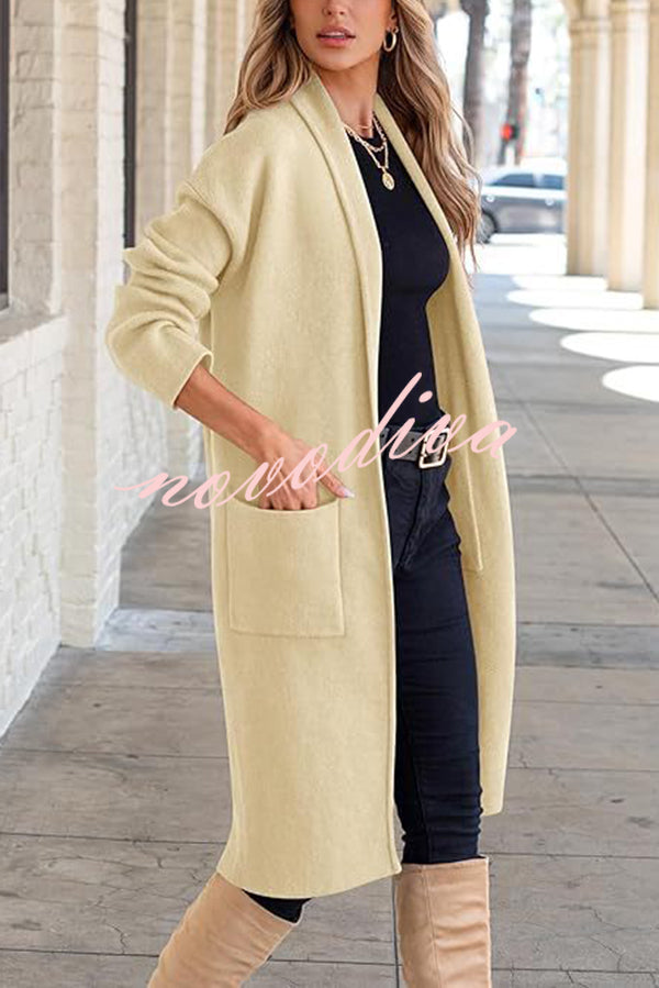 Solid Color Long-sleeved Casual Loose Pocket Mid-length Cardigan