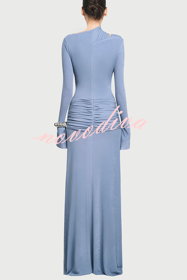 Stylish Long-sleeved Slim-fit Pleated Elegant Maxi Dress