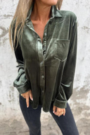 Solid Velvet Long-sleeved Single-breasted Loose Pocket Shirt