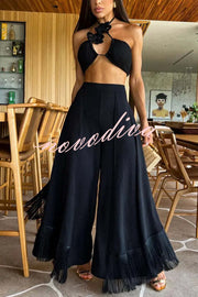 Leona High Rise  Layered Tassle Trim Wide Leg Pants