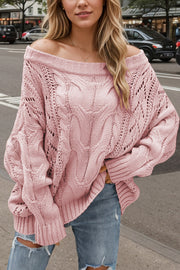 Solid Color Off-shoulder Long-sleeved Loose Knit Sweater