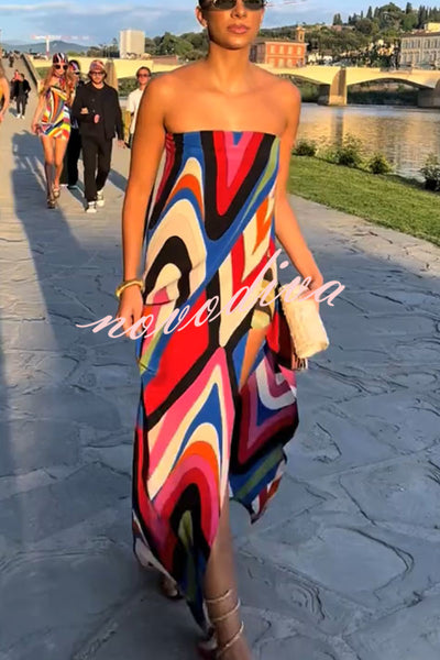 Kennedy Unique Print Off Shoulder Side Slit H-line Maxi Dress