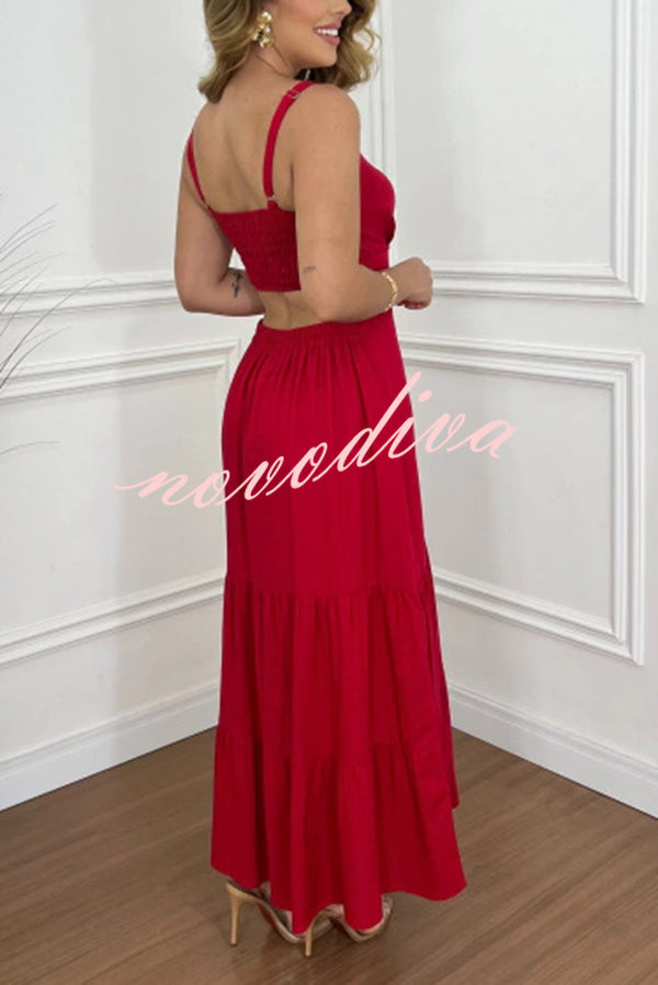 Solid Color Sleeveless Pleated Back Waist-baring Maxi Dress