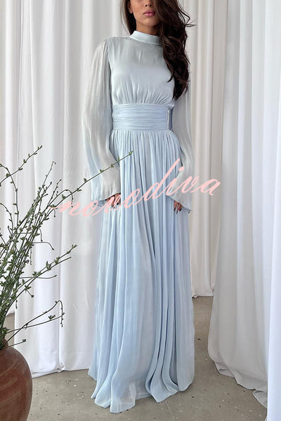 Stylish and Elegant Waist-tie Back Pleated Maxi Dress