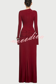Stylish Long-sleeved Slim-fit Pleated Elegant Maxi Dress