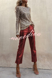 Sinclair Metallic Faux Leather High Rise Pocketed Straight Pants