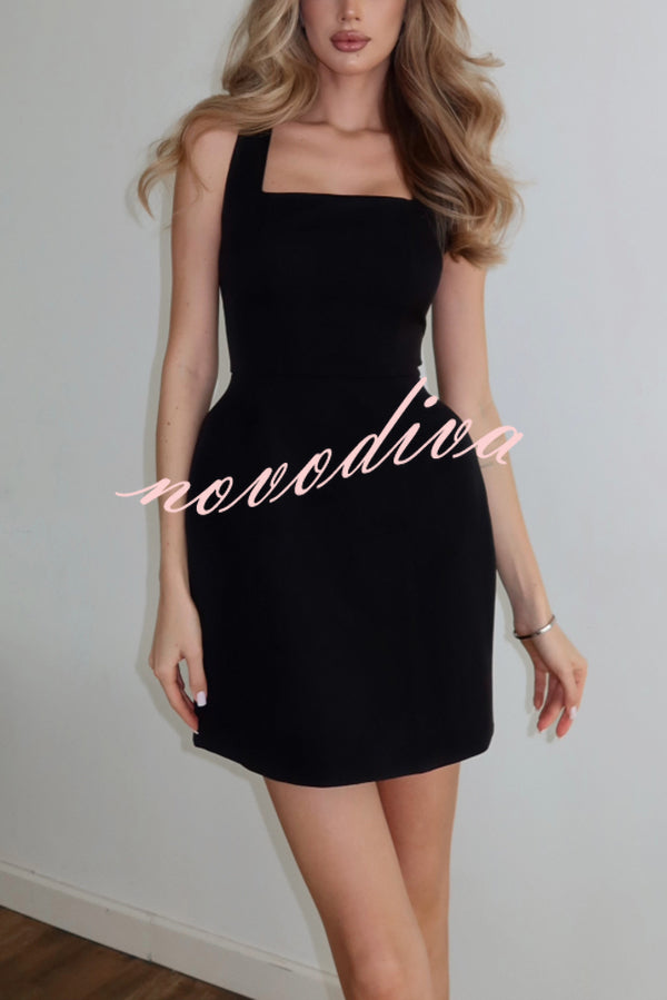 Solid Color Shawl and Square Neck Sleeveless Fitted Mini Dress Two-piece Set