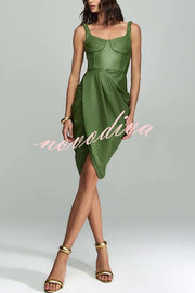 Fashion Choice Faux Leather Corset Ruched Back Zipper Mini Dress