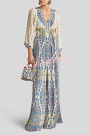 Unique Printed V-Neck Loose Elegant Maxi Dress