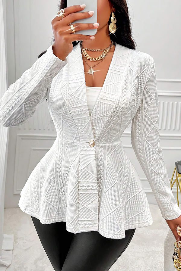 Solid Color V-neck Long-sleeved Button Waist Blazer