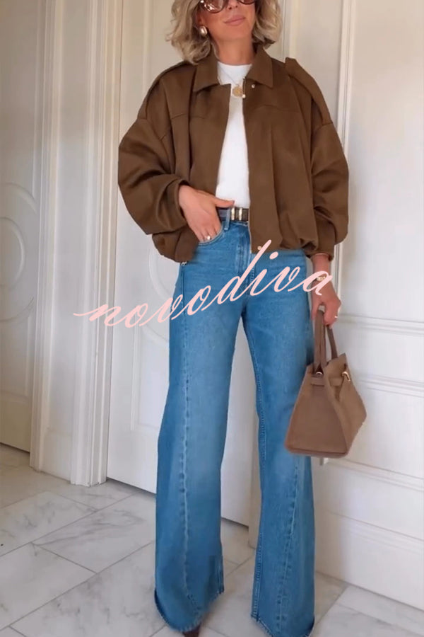 Fashion Lapel Long-sleeved Casual Bomber Jacket