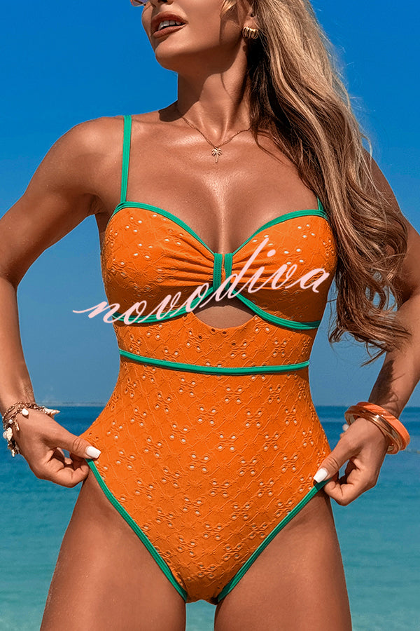 Fashion Contrast Color Hollow Stretch One-piece Swimsuit