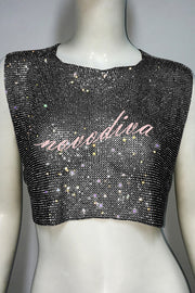 Sexy Metallic Rhinestone Backless Chain Vest