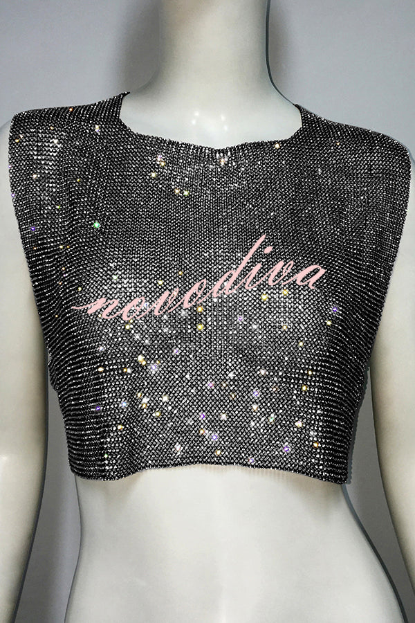 Sexy Metallic Rhinestone Backless Chain Vest