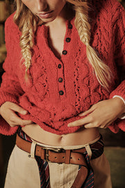 Solid Color Loose-fitting Openwork Long-sleeved Knit Sweater