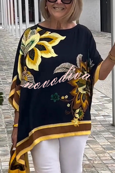 Unique Printed Casual Half Sleeve Loose Top