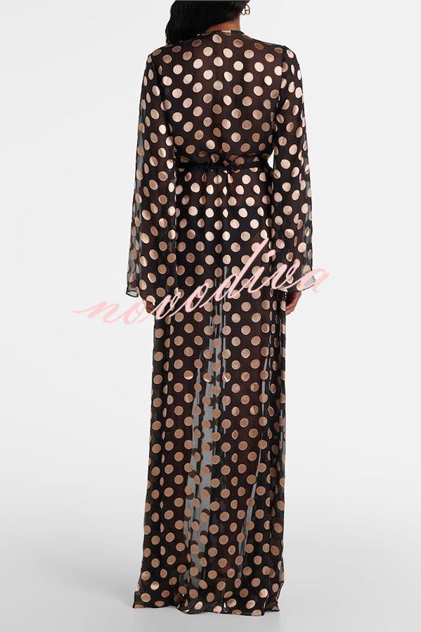 Elevate Beach Style Polka Dot Print Drawstring Waist Cover-up Maxi Dress