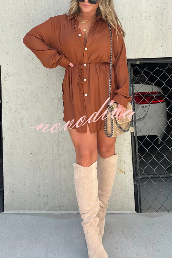 Solid Color Long Sleeve Button Casual Shirt-Style Rompers
