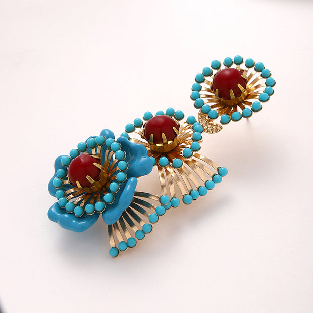 Bohemian Retro Ethnic Style Turquoise Flower Earrings