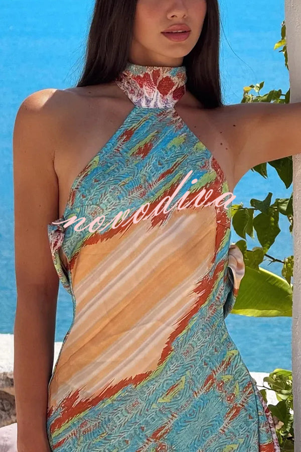 Unique Print Sexy Open Back Lace-Up Holiday Mini Dress