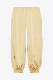 Satin Solid Pocket Loose Casual Pants