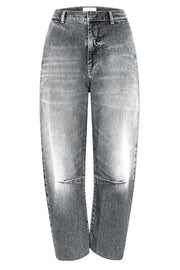 Casual Meetup Washed Denim Mid Rise Pocketed Barrel Jeans