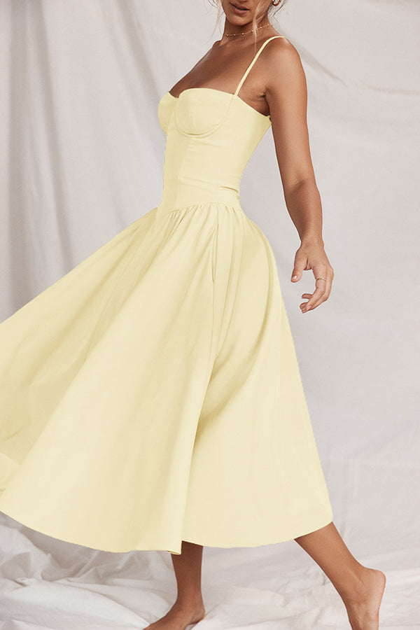 Solid Color Buttonless Bandeau Side Pocket Midi Dress