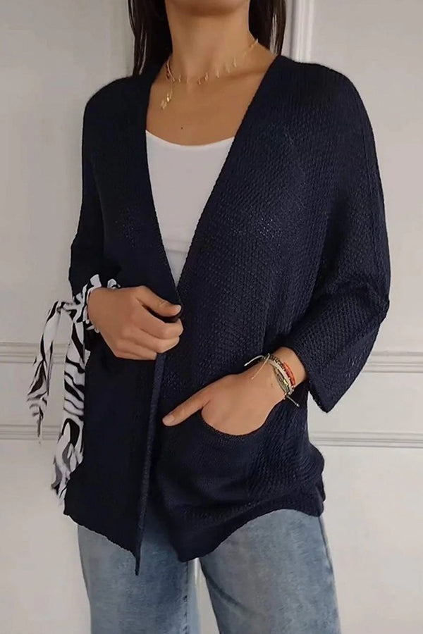 Solid Color Loose Long Sleeve Pocket Knitted Cardigan