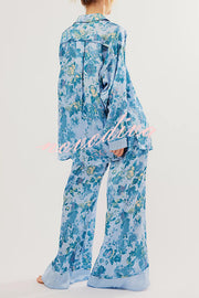 Unique Printed Lounge Long-sleeved Shirt and Elastic Waisted Baggy Pants Set