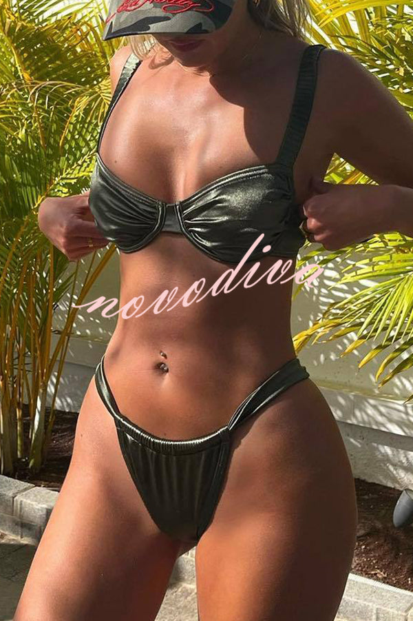 Satin Solid Color Sexy Two-piece Bikini Swimsuit