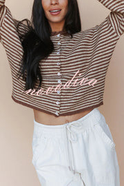 Fashionable Contrast Striped Casual Long-sleeved Knitted Cardigan