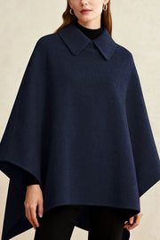 Solid Color Lapel Casual Loose Mid-length Cape Shawl