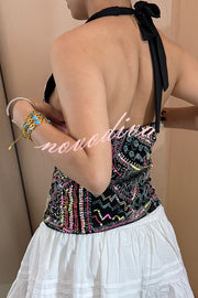 Fashion Sequined Casual V-neck Backless Slim Vest
