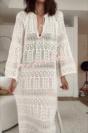 Hollie Knit Unique Pattern Tie-up Long Sleeve Cover-Up Midi Dress