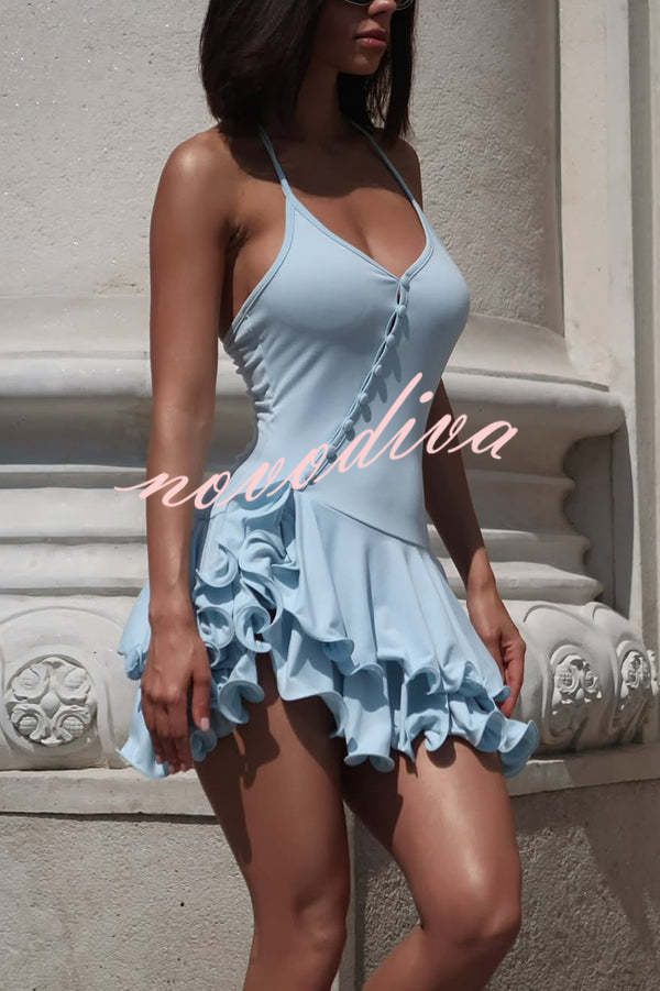 Solid Color Sexy Halter Tie Single Breasted Slim Mini Dress