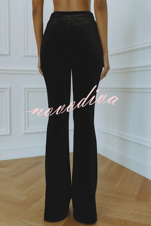 Delicate Daze Velvet High Rise Elastic Waist Flare Pants