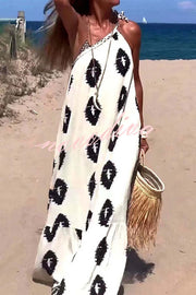 Plenty of Sunshine Ethnic Print One Shoulder Loose Maxi Dress