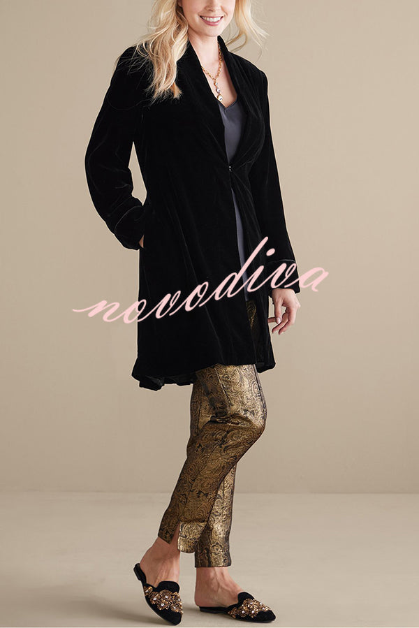 Solid Color Velvet Long-sleeved Loose Mid-length Coat