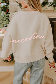 Nutcracker Nights Cross Stitch Knit Long Sleeve Loose Sweater