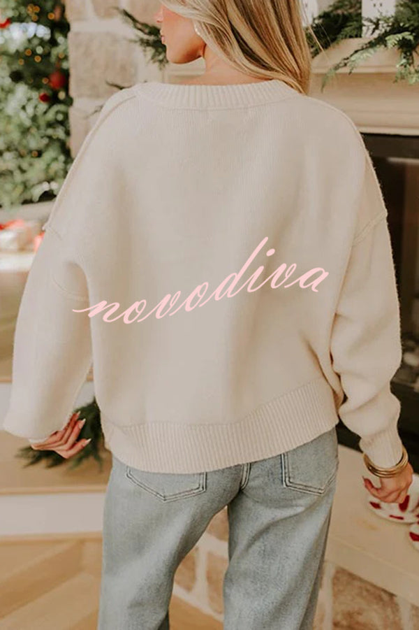 Nutcracker Nights Cross Stitch Knit Long Sleeve Loose Sweater