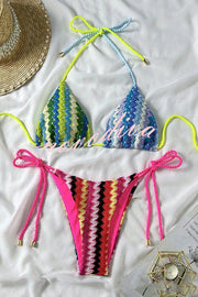 Knit Wave Unique Print Stretch Tie Bikini Swimsuit