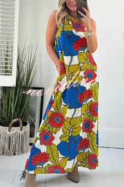 Floral Unique Printed One Shoulder Pocketed Loose Maxi Dress